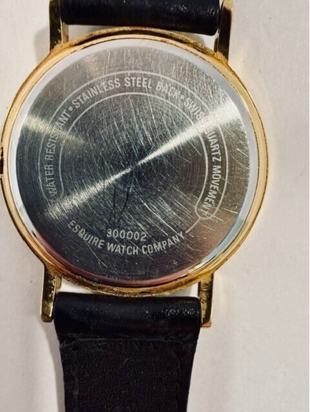 Vintage ESQ Movado Black Dial Gold Tone Swiss Quartz Dress Watch 300002 Leather - Picture 2 of 6
